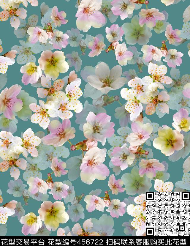 流行时尚大牌花卉梨花数码印花华亿平台下载（图片编号: 456722） - 瓦栏（Walan）
