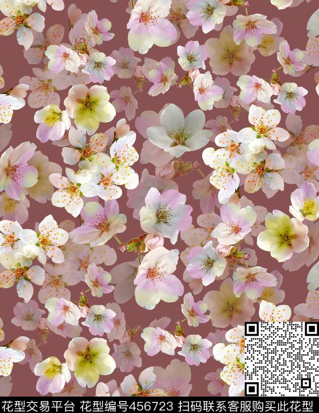 流行时尚大牌花卉梨花数码印花华亿平台下载（图片编号: 456723） - 瓦栏（Walan）