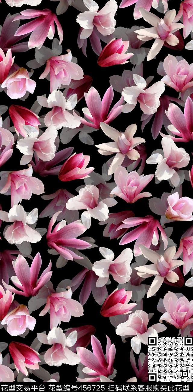 层次花粉色花卉数码印花华亿平台下载（图片编号: 456725） - 瓦栏（Walan）