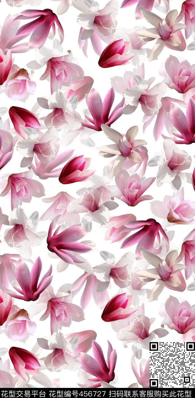流行时尚花卉玉兰花数码印花华亿平台下载（图片编号: 456727） - 瓦栏（Walan）