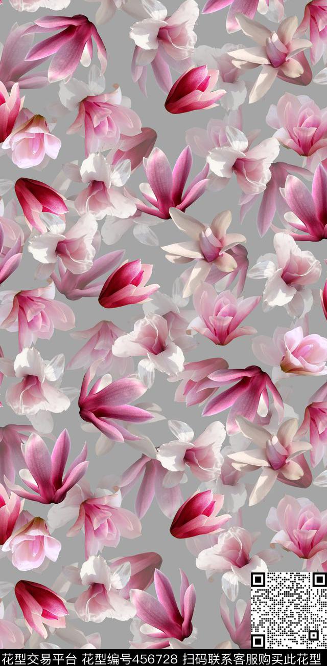 流行时尚花卉玉兰花数码印花华亿平台下载（图片编号: 456728） - 瓦栏（Walan）