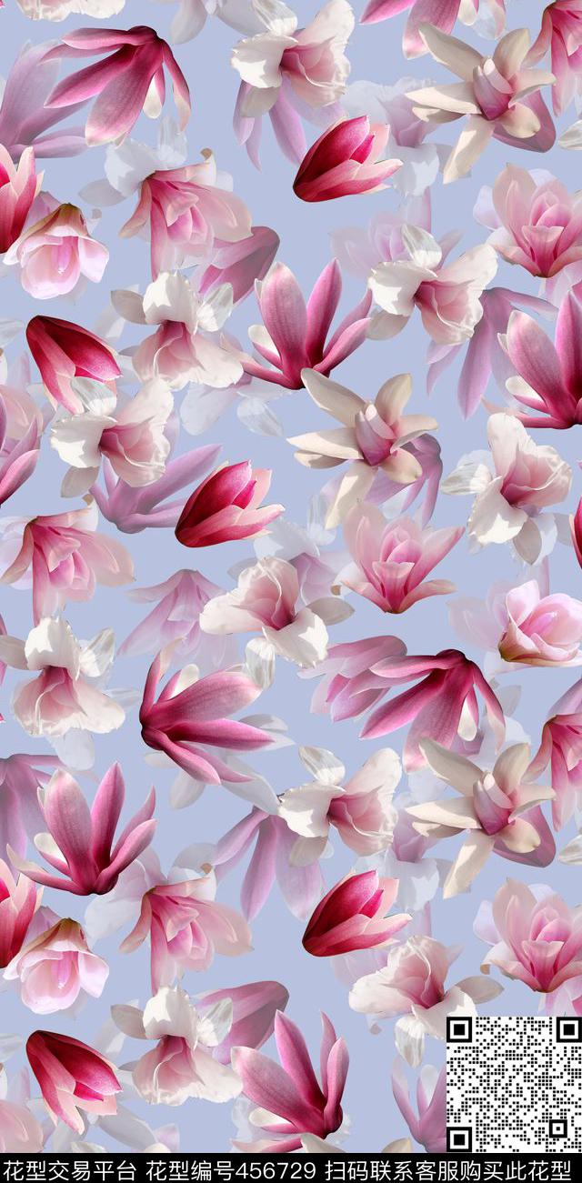 流行时尚花卉玉兰花数码印花华亿平台下载（图片编号: 456729） - 瓦栏（Walan）