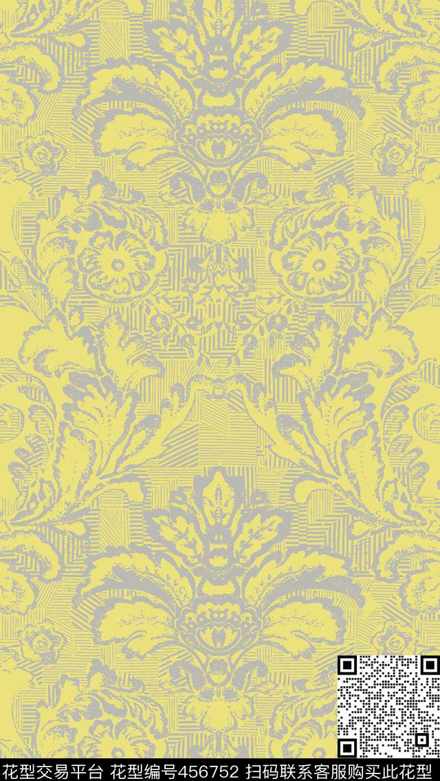 欧式卷草大马士革图案传统印花华亿平台下载（图片编号: 456752） - 瓦栏（Walan）