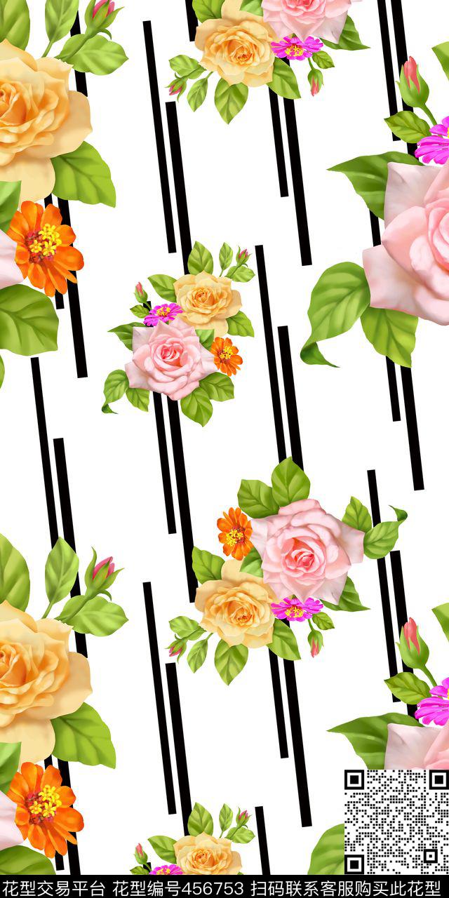 布匹印花花朵几何抽象数码印花华亿平台下载（图片编号: 456753） - 瓦栏（Walan）