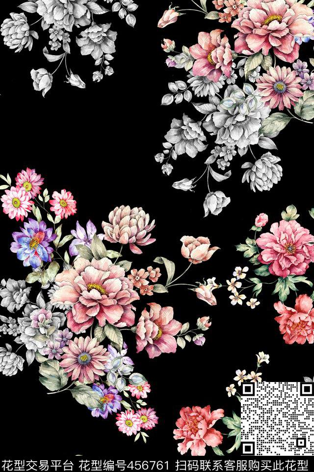 手绘花卉手绘花卉类数码印花华亿平台下载（图片编号: 456761） - 瓦栏（Walan）