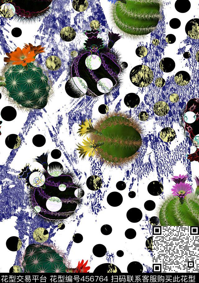 沙漠植物圆点数码印花华亿平台下载（图片编号: 456764） - 瓦栏（Walan）