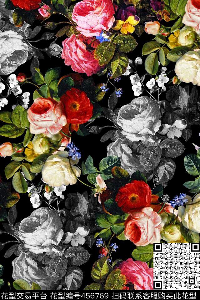 冬装油画花卉时尚数码印花华亿平台下载（图片编号: 456769） - 瓦栏（Walan）