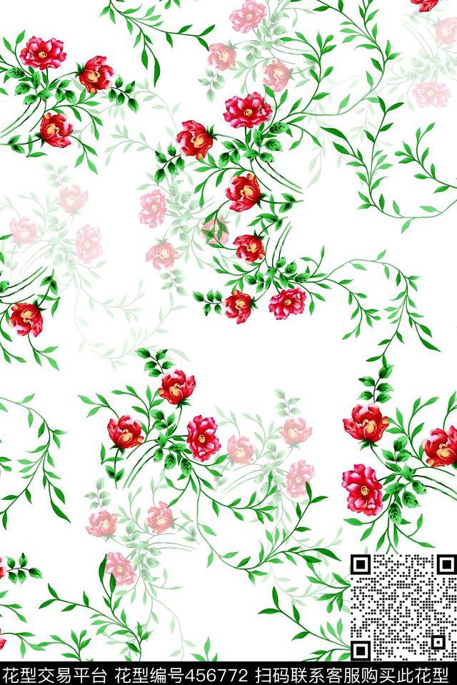 中国风小花手绘数码印花华亿平台下载（图片编号: 456772） - 瓦栏（Walan）