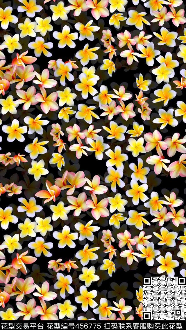 潮流时尚花卉鸡蛋花数码印花华亿平台下载（图片编号: 456775） - 瓦栏（Walan）