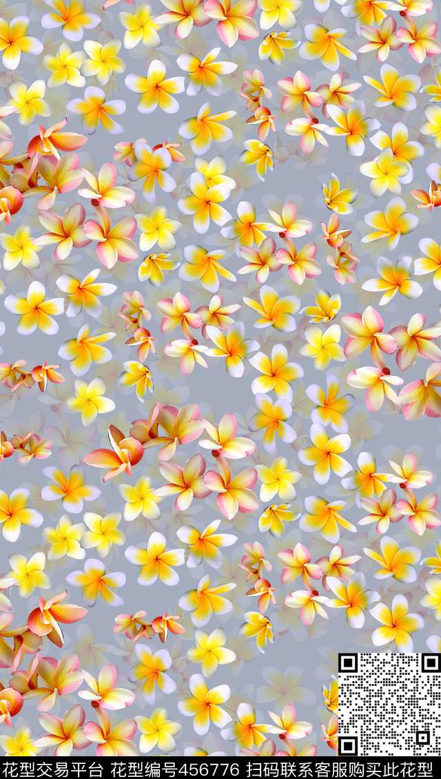 时尚优雅小清新鸡蛋花数码印花华亿平台下载（图片编号: 456776） - 瓦栏（Walan）