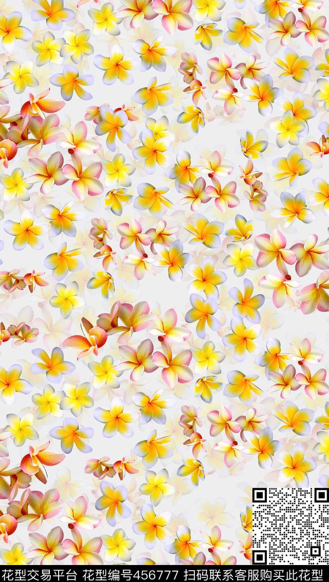 时尚优雅小清新鸡蛋花数码印花华亿平台下载（图片编号: 456777） - 瓦栏（Walan）
