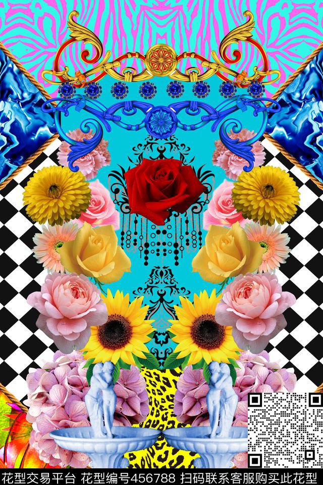 几何图案格子豹点数码印花华亿平台下载（图片编号: 456788） - 瓦栏（Walan）