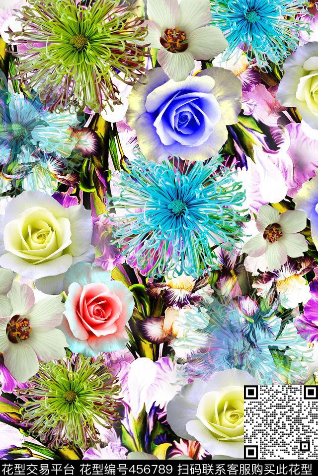 时尚数码花卉数码印花华亿平台下载（图片编号: 456789） - 瓦栏（Walan）