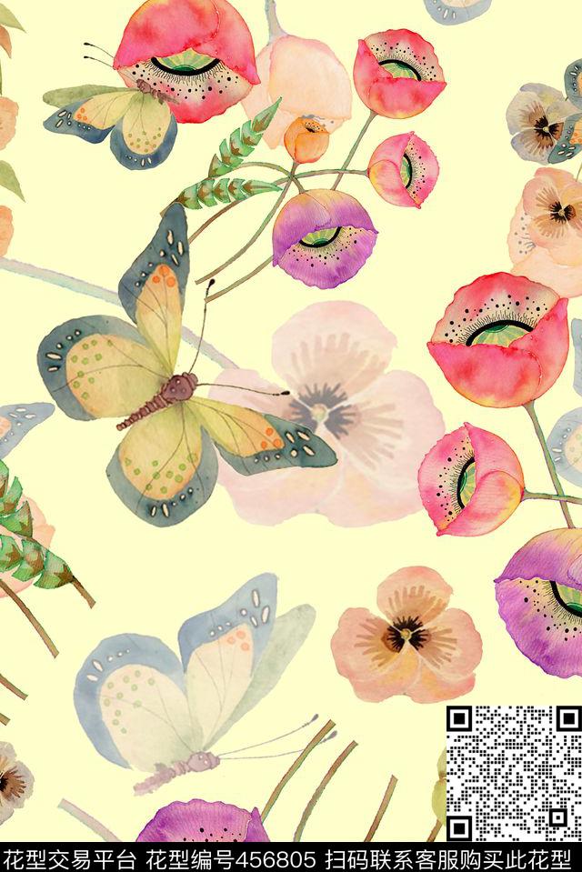 时尚手绘水彩数码印花华亿平台下载（图片编号: 456805） - 瓦栏（Walan）