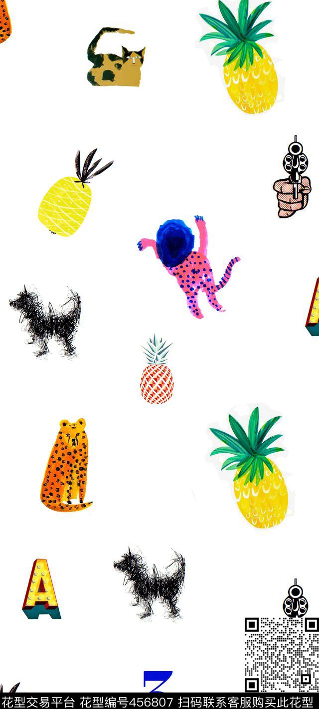 POP手绘插画风格动物动物水果字母卡通数码印花华亿平台下载（图片编号: 456807） - 瓦栏（Walan）