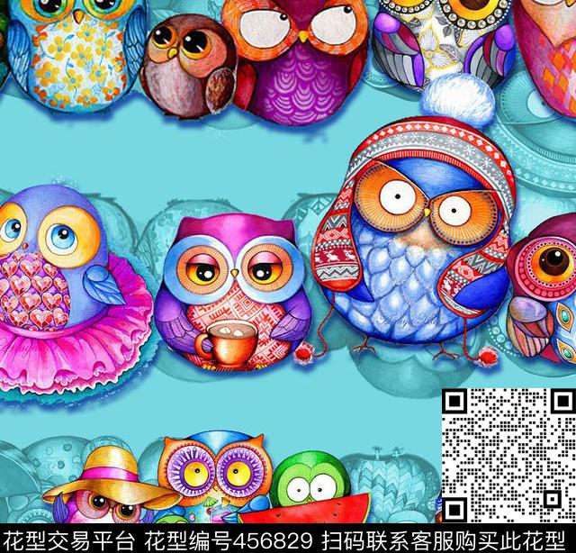 卡通猫头鹰可爱欧美休闲风数码印花华亿平台下载（图片编号: 456829） - 瓦栏（Walan）