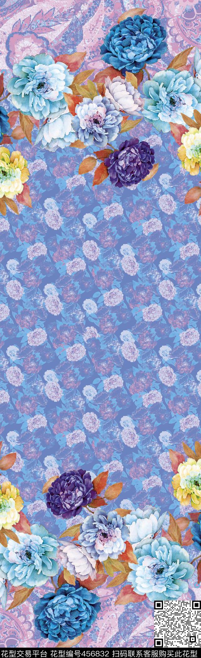 手绘火腿纹腰果花数码印花华亿平台下载（图片编号: 456832） - 瓦栏（Walan）