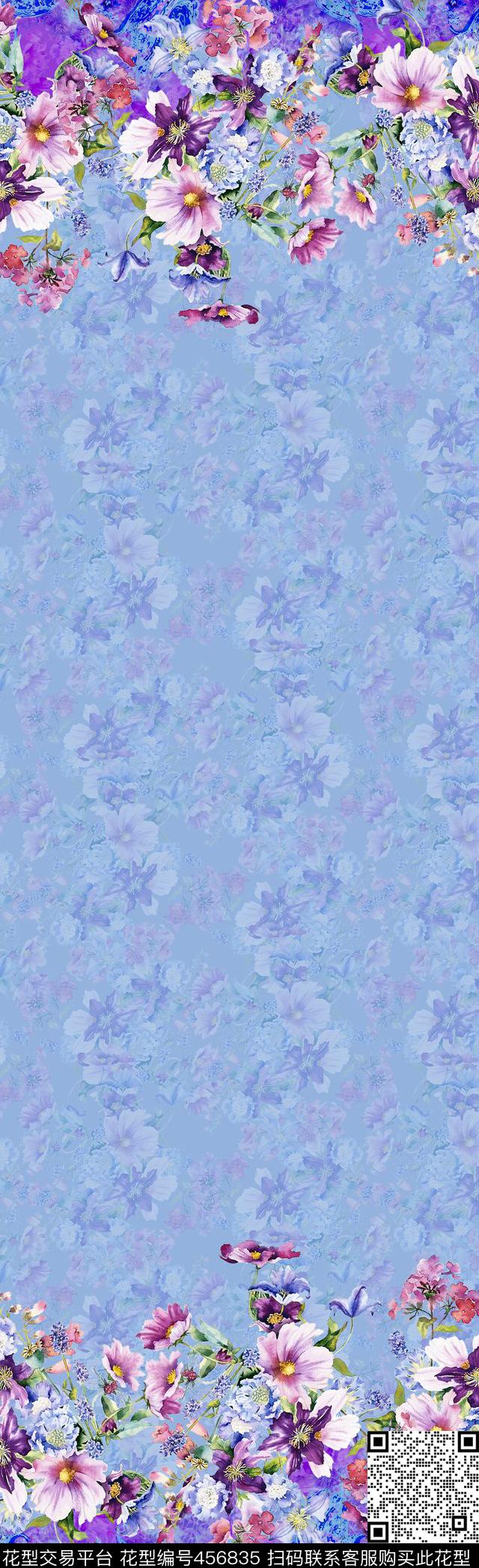 花卉火腿纹手绘数码印花华亿平台下载（图片编号: 456835） - 瓦栏（Walan）