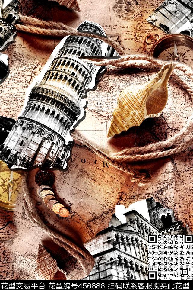 欧式复古地图数码印花华亿平台下载（图片编号: 456886） - 瓦栏（Walan）