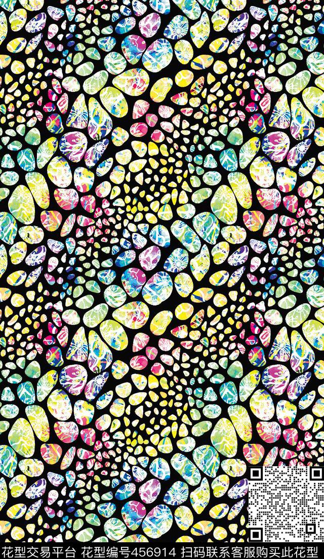 手绘女装黑底彩色石动物华亿平台动物纹数码印花华亿平台下载（图片编号: 456914） - 瓦栏（Walan）