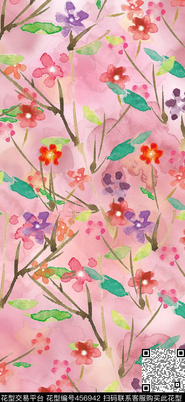 暗纹花朵拼色数码印花华亿平台下载（图片编号: 456942） - 瓦栏（Walan）