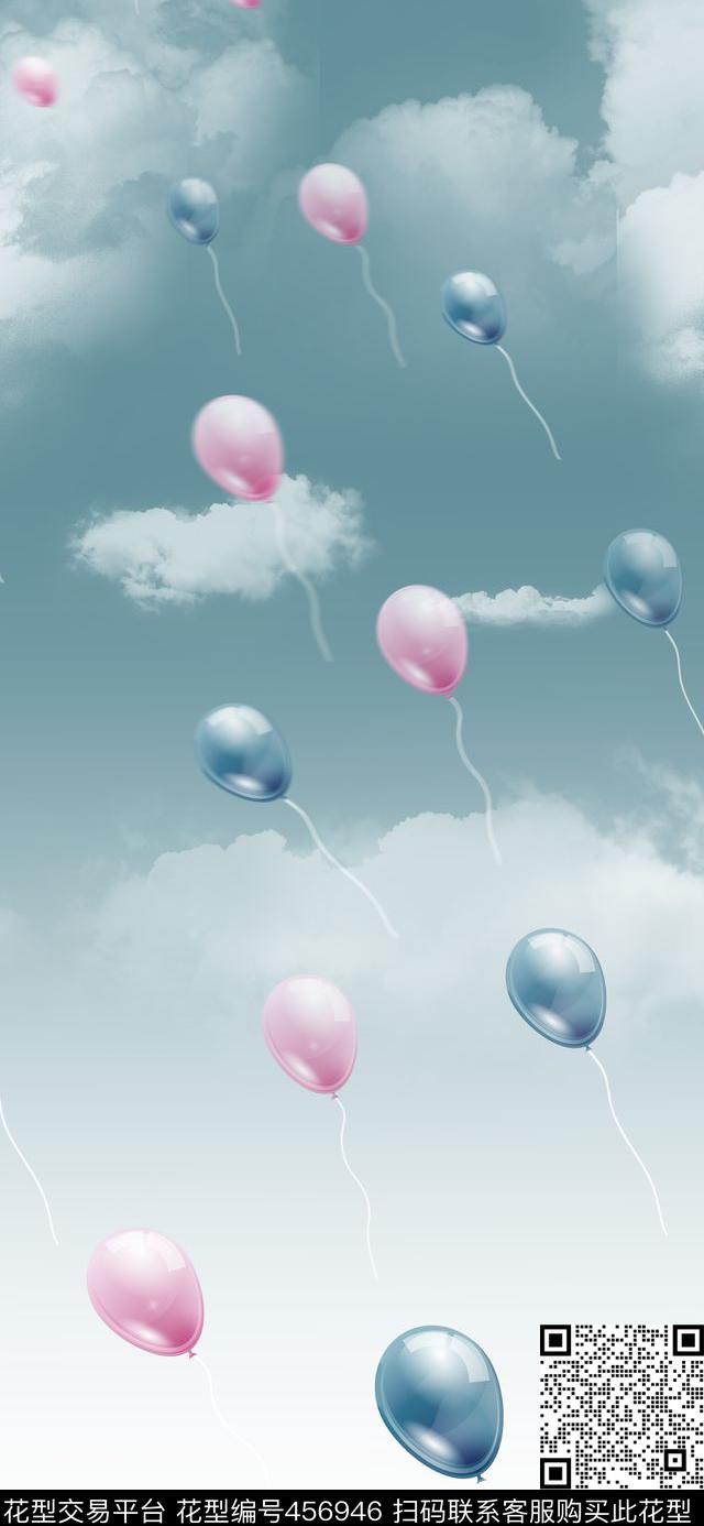 白云气球天空数码印花华亿平台下载（图片编号: 456946） - 瓦栏（Walan）