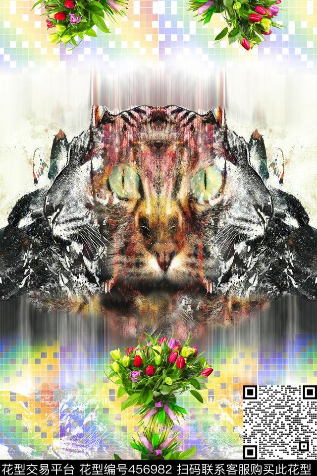 动物花彩格简约数码印花华亿平台下载（图片编号: 456982） - 瓦栏（Walan）