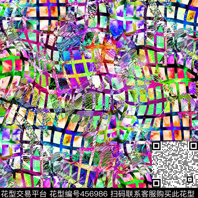 网格波浪抽象井字格数码印花华亿平台下载（图片编号: 456986） - 瓦栏（Walan）