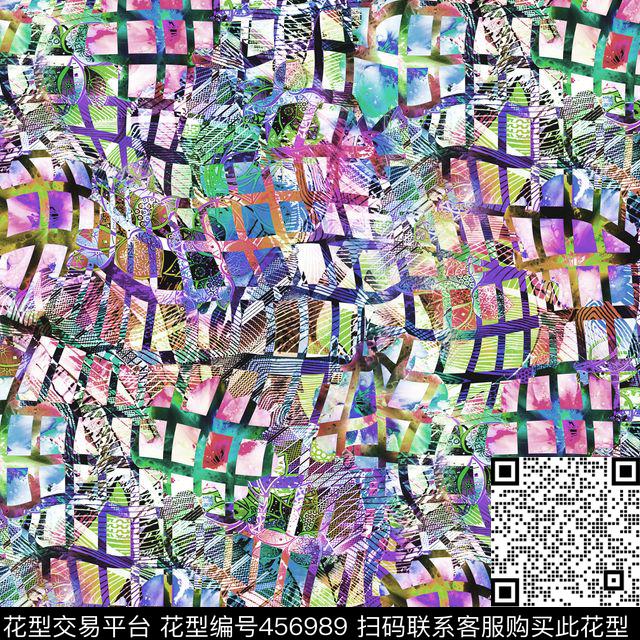 抽象井字格波浪数码印花华亿平台下载（图片编号: 456989） - 瓦栏（Walan）