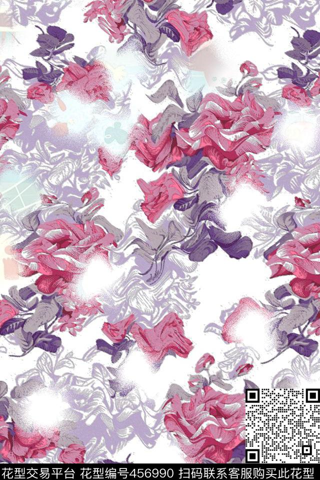 波浪花扭曲数码印花华亿平台下载（图片编号: 456990） - 瓦栏（Walan）