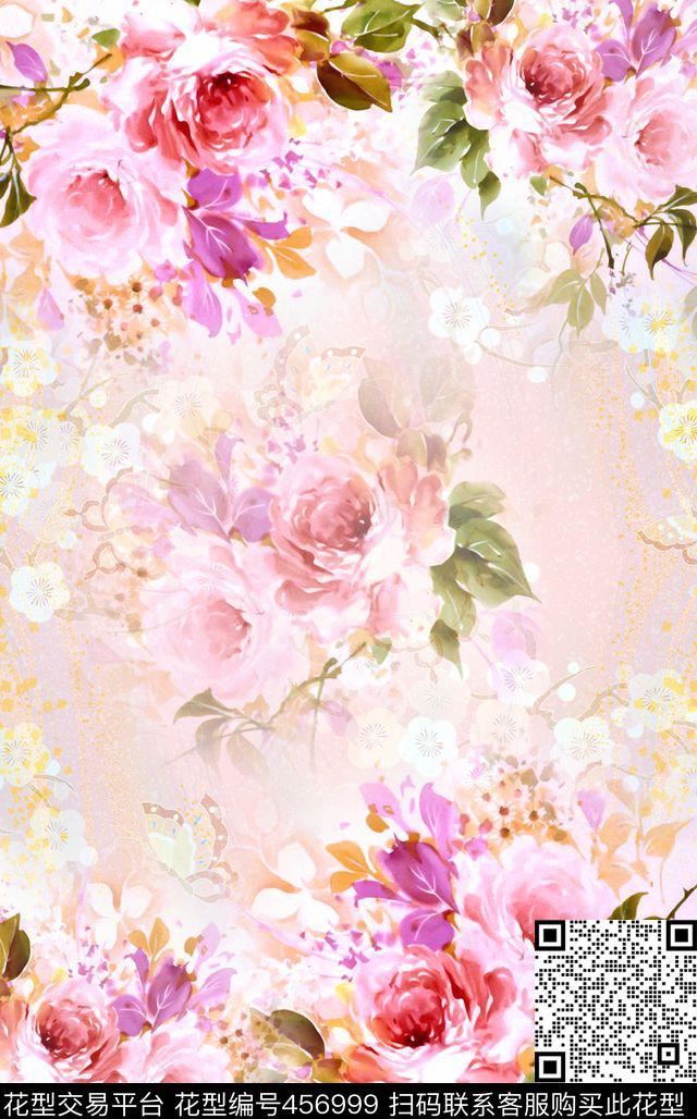 数码定位花卉牡丹花卉数码印花华亿平台下载（图片编号: 456999） - 瓦栏（Walan）