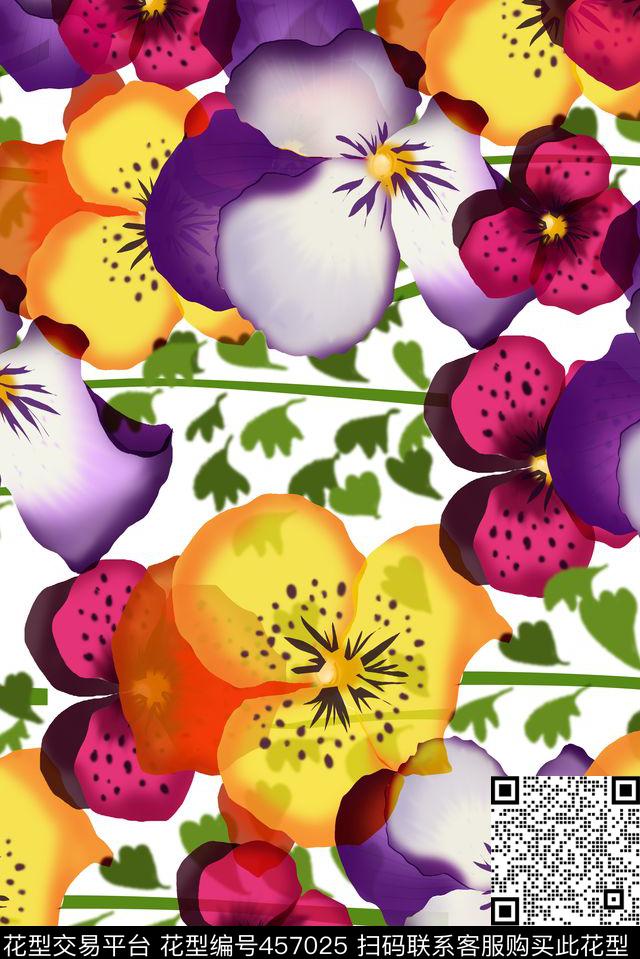 手绘水彩花卉数码印花华亿平台下载（图片编号: 457025） - 瓦栏（Walan）