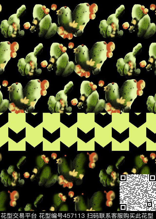 手绘仙人掌男女通用传统印花华亿平台下载（图片编号: 457113） - 瓦栏（Walan）
