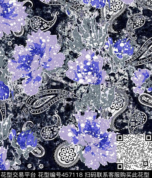 水墨肌理雪花数码印花华亿平台下载（图片编号: 457118） - 瓦栏（Walan）