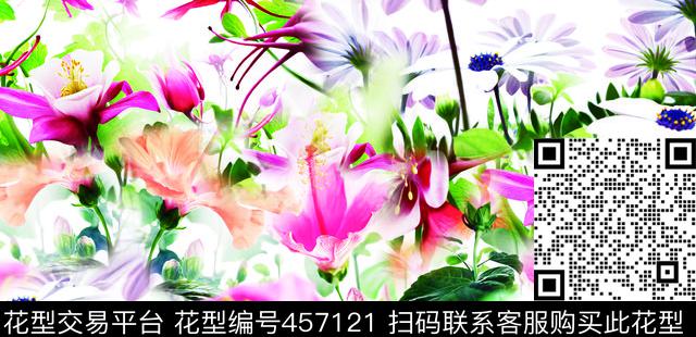 现代鲜花迷幻数码印花华亿平台下载（图片编号: 457121） - 瓦栏（Walan）