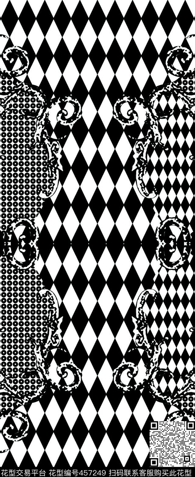 手绘大牌休闲风黑白格子男女装传统印花华亿平台下载（图片编号: 457249） - 瓦栏（Walan）