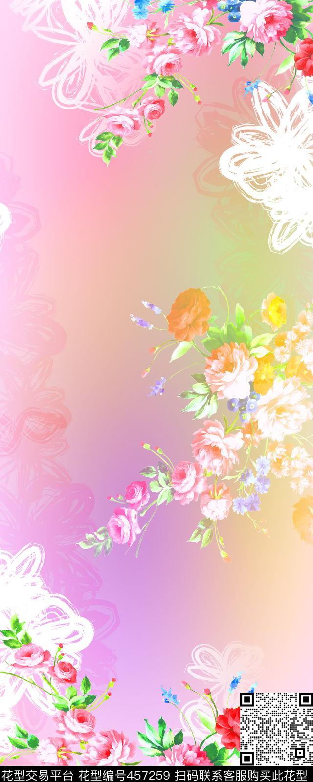 现代花围巾设计素雅花卉数码印花华亿平台下载（图片编号: 457259） - 瓦栏（Walan）
