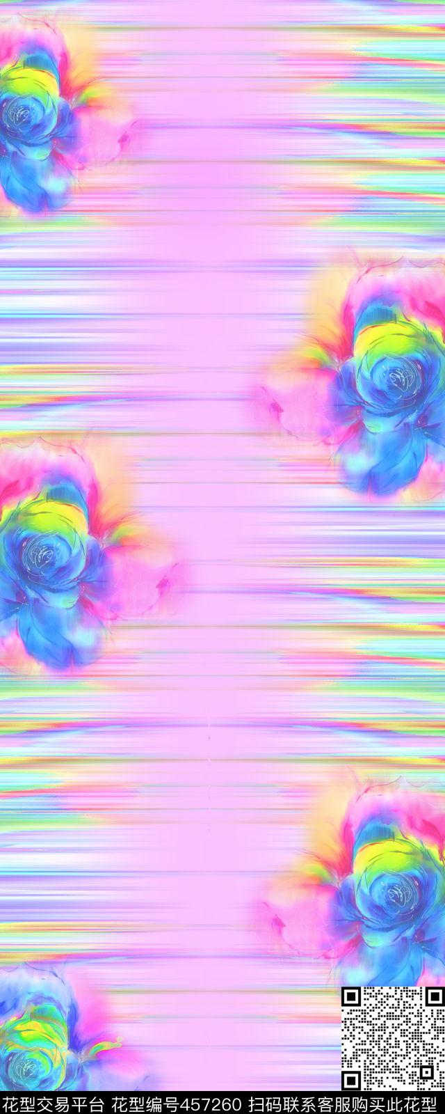 现代花卉线条设计围巾数码印花华亿平台下载（图片编号: 457260） - 瓦栏（Walan）