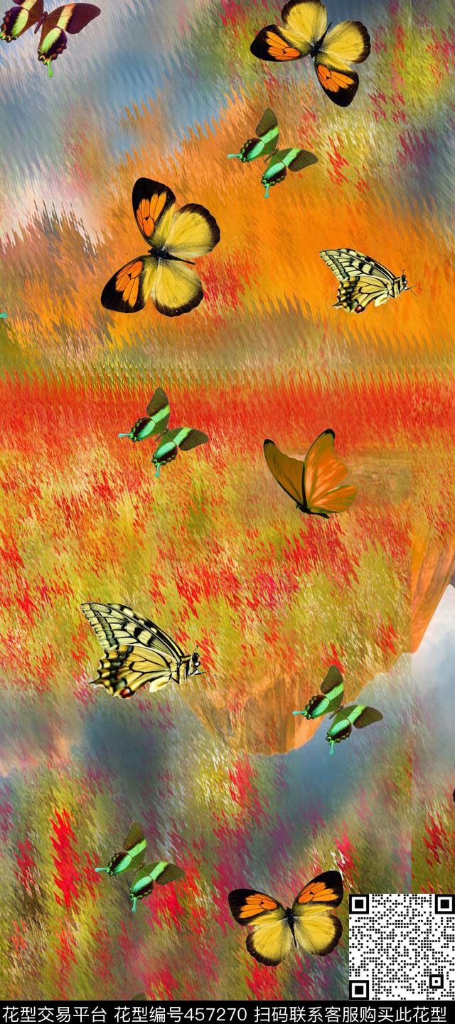 大自然蝴蝶风景数码印花华亿平台下载（图片编号: 457270） - 瓦栏（Walan）