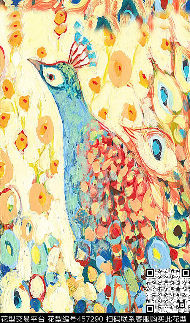 动物花瓣绿毛孔雀数码印花华亿平台下载（图片编号: 457290） - 瓦栏（Walan）
