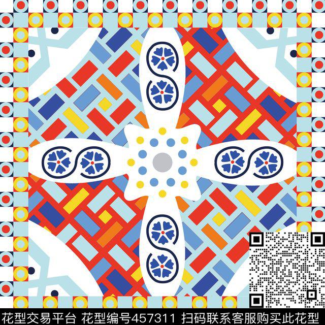 几何几何图案方巾传统印花华亿平台下载（图片编号: 457311） - 瓦栏（Walan）