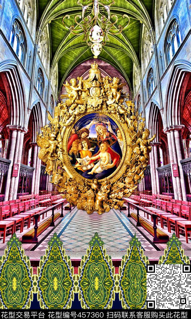 欧式教堂佩斯里数码印花华亿平台下载（图片编号: 457360） - 瓦栏（Walan）