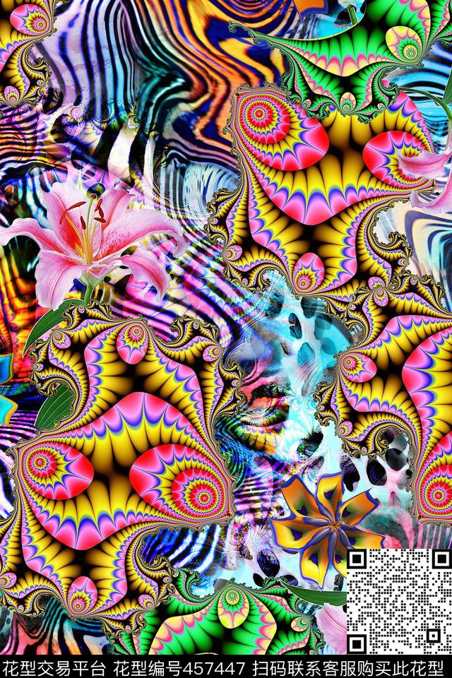 抽象花卉斑马纹数码印花华亿平台下载（图片编号: 457447） - 瓦栏（Walan）