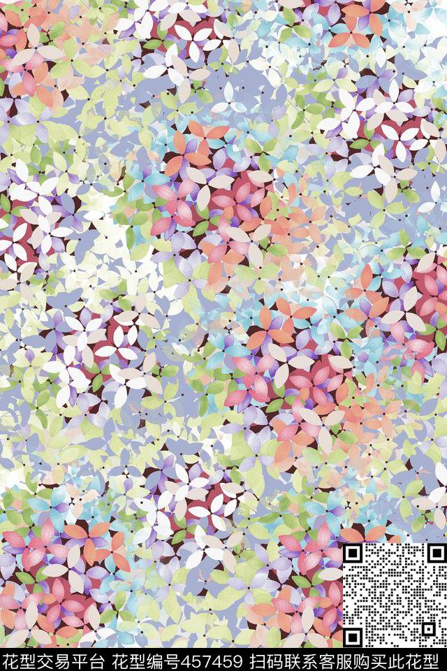 树叶花朵抽象数码印花华亿平台下载（图片编号: 457459） - 瓦栏（Walan）