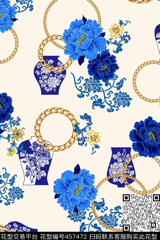 中国风牡丹花金属圆环传统印花华亿平台下载（图片编号: 457472） - 瓦栏（Walan）