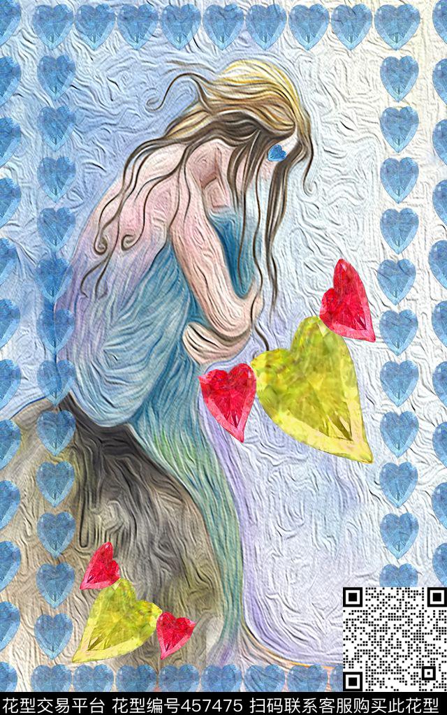 爱情海美人鱼心鱼爱数码印花华亿平台下载（图片编号: 457475） - 瓦栏（Walan）