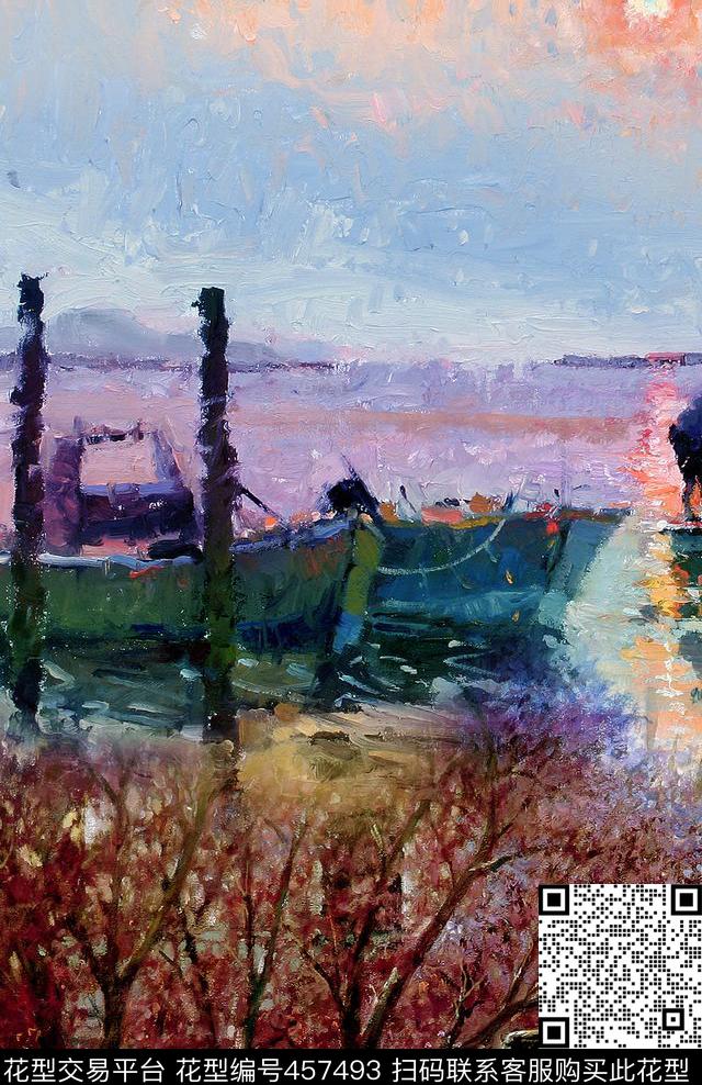 时尚大牌风景油画插画定位数码印花华亿平台下载（图片编号: 457493） - 瓦栏（Walan）