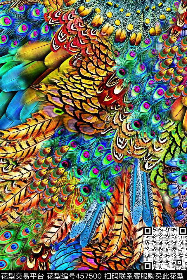 时尚羽毛光泽感数码印花华亿平台下载（图片编号: 457500） - 瓦栏（Walan）