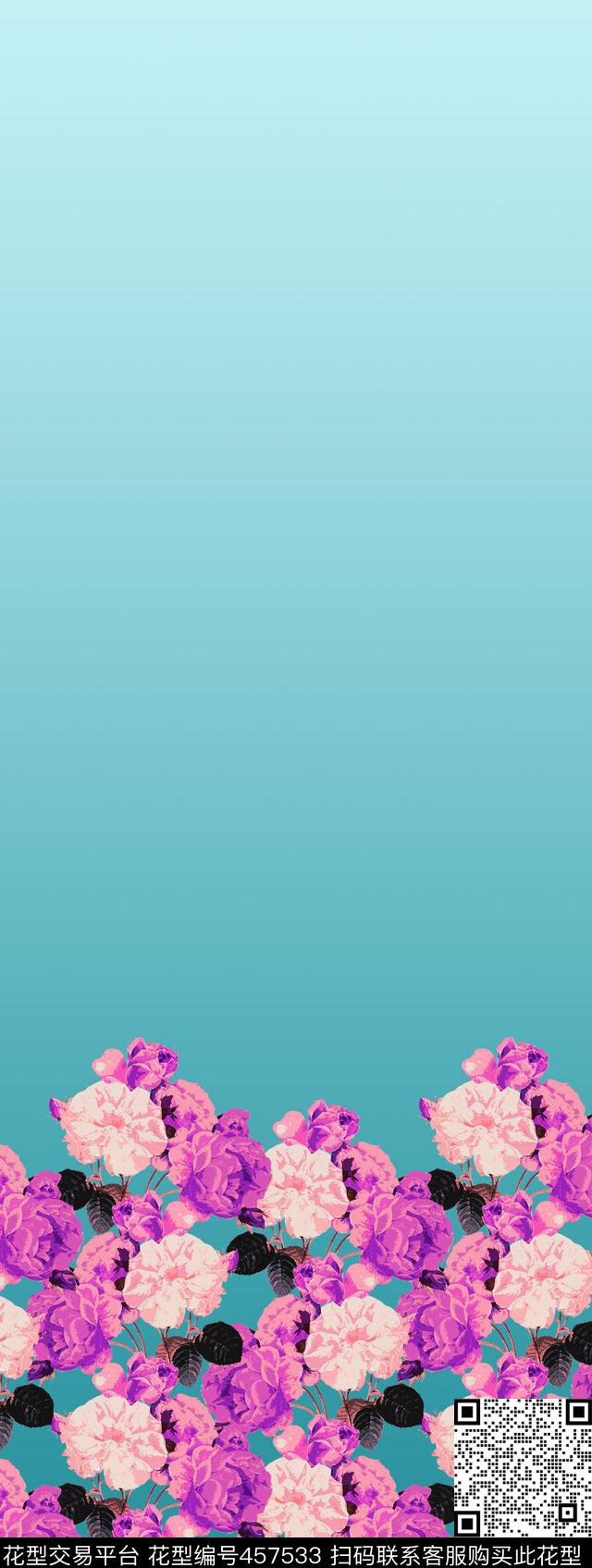 传统印花花卉浅底双边定位印花传统印花华亿平台下载（图片编号: 457533） - 瓦栏（Walan）