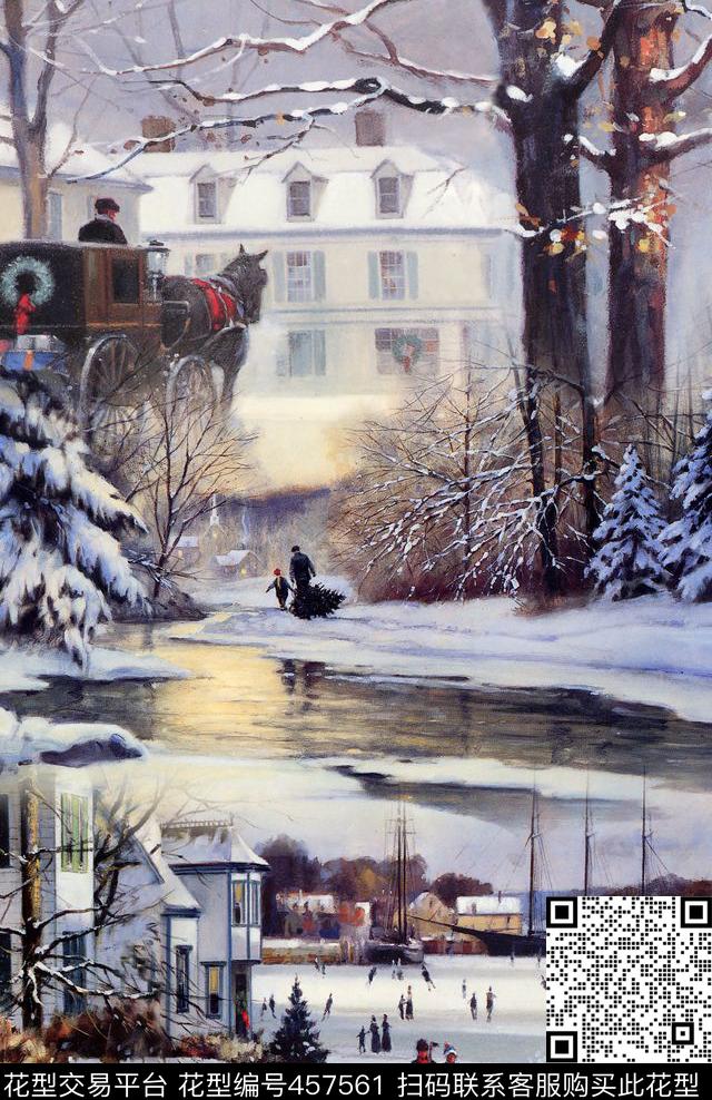 定位数码印花时尚秋冬雪景数码印花华亿平台下载（图片编号: 457561） - 瓦栏（Walan）